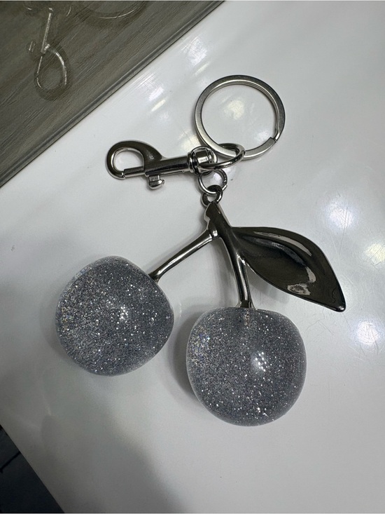 Accessories - Glitter Cherry Keychain - Silver Sparkle